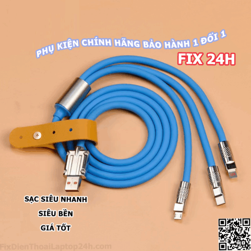 Cáp sạc NHANH CÁ MẬP 3 đầu Silicone bọc thép đa năng hàng CHUẨN chắc chắn ÍT LỖI - Ảnh 3